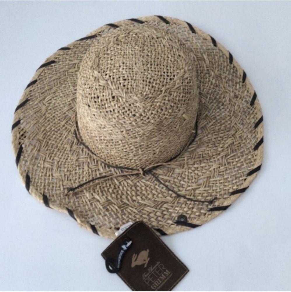 Peter Grimm Resort Wide Brim Hat Moon Flower Beach Straw Sun Hat NWT
